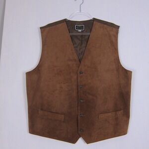 Vintage Britches Of Georgetowne Vest Suit Mens Brown Leather XL Made In USA